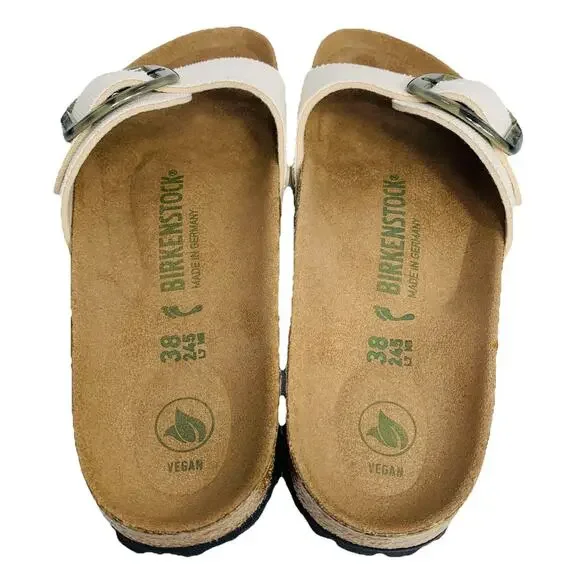 Birkenstock Madrid Big Buckle Rivet Logo 38 Narrow Canvas Eggshell Sandal NWOB - Picture 6 of 8